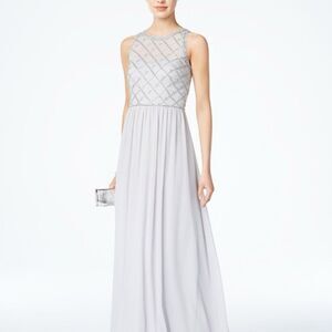Adrianna Papell Women's 2 Silver Gray Beaded Sleeveless Formal A-Line Dress